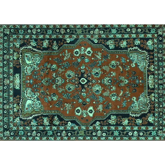 Ahgly Company Machine Washable Indoor Rectangle Persian Turquoise Blue Traditional Area Rugs, 5' x 7'