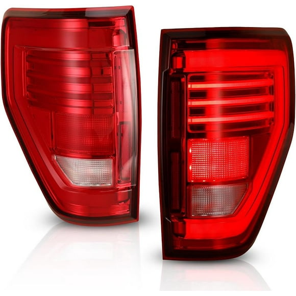 Convient 2009-2014 Ford F-150 Winjet Assemblage de Feu Arrière CTWJ-0706-CR-SQ Lentille Rouge; Boîtier en Plastique ABS Chromé; Ampoule LED; Ensemble de 2