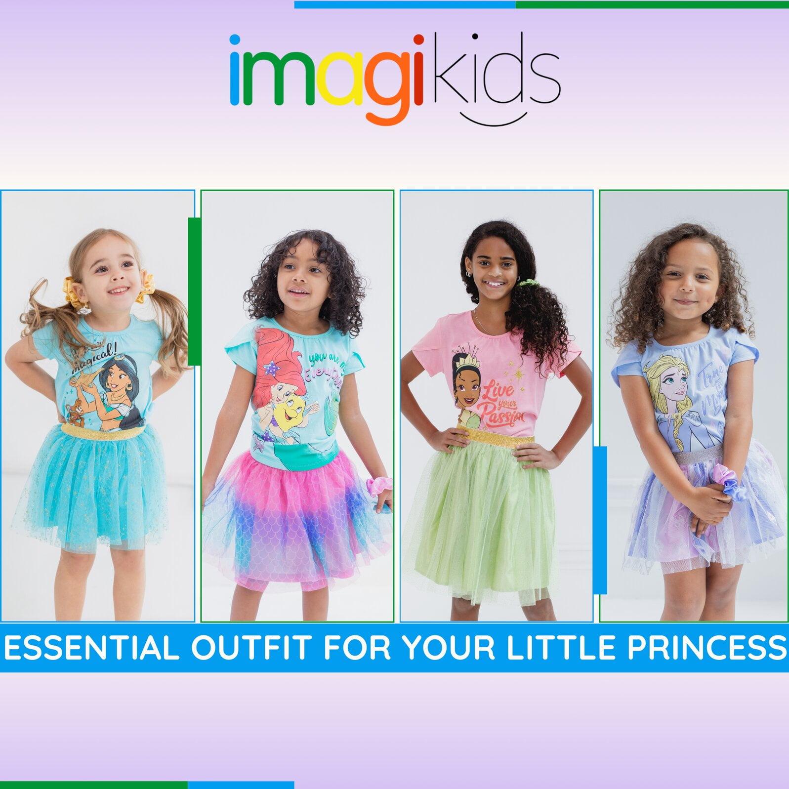 Disney The Little Mermaid Toddler Girls' T-Shirt and Tutu Skirt Set with Scrunchie Aqua Ariel Flounder
