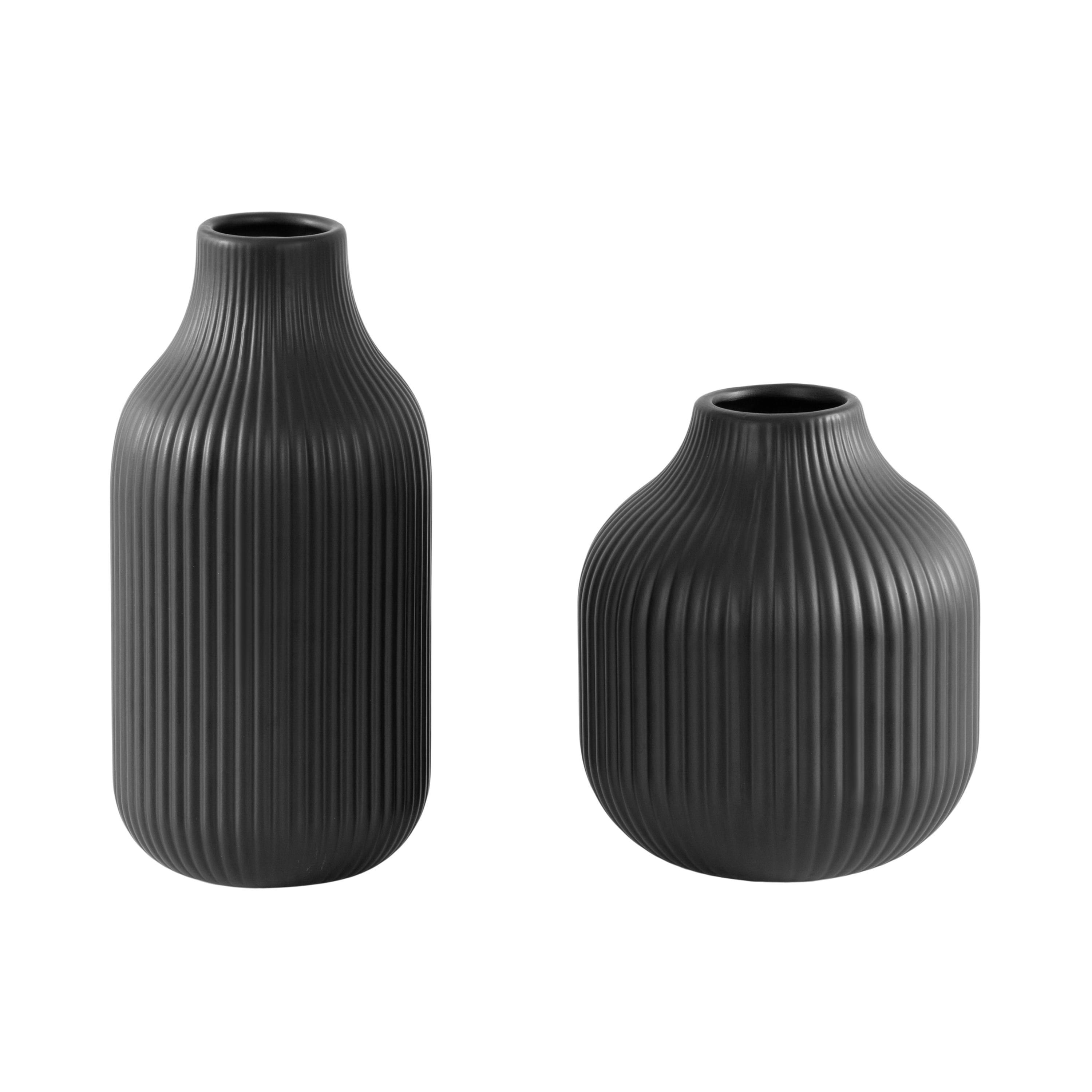 (2 pack) Better Homes and Gardens 6.5" and 8" Black Ceramic Vase 2 piece Set