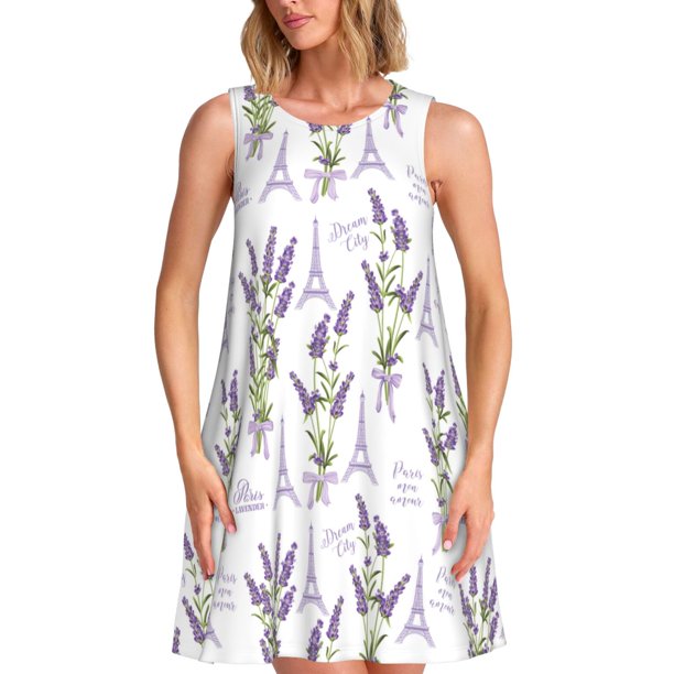 Disketp Lavender Flowers para Vestido sin Mangas para Mujeres, Vestidos de Verano para Mujeres, Casual y Holgado para la Playa