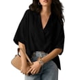 thumbnail image 1 of Blouse Décontractée Habillée pour Femmes Manches Courtes Col en V Chemise de Travail Noire G, 1 of 8