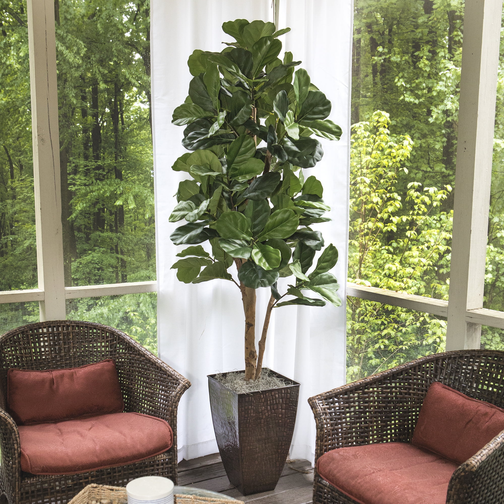 LCG Florals Artificial Tree, Fig Tree, 6 ft, Copper Metal Planter