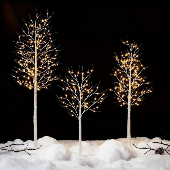 Artificial Birch Tree with LED Lights Christmas Decorations - 3 Pack Prelit Twig Tree Set with Lighted White Branches for Indoor Outdoor Home Room Porch Decor,Set - 4ft, 6ft, 8ft