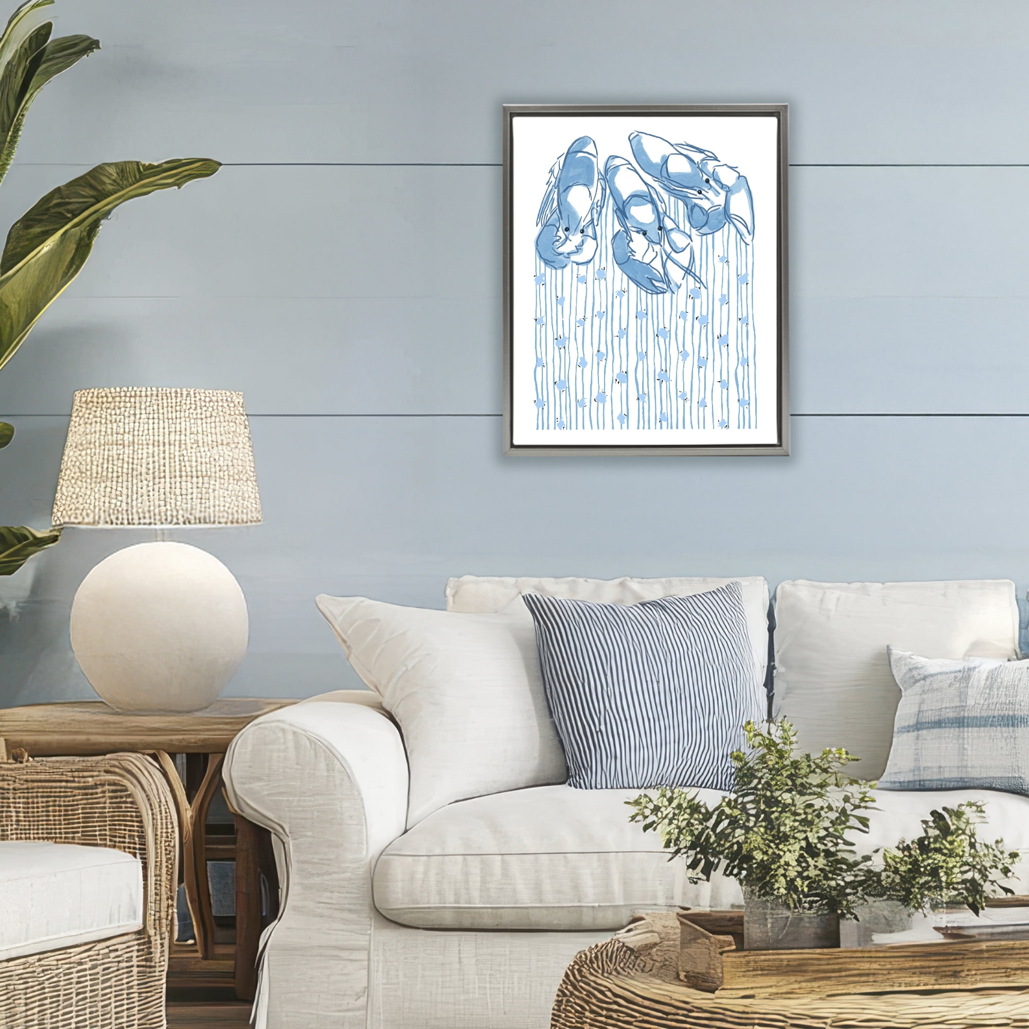 Stupell Industries Lobster Trio with Strings Gray Framed Floater Canvas Wall Art, design by Melissa Tilley
