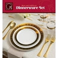thumbnail image 3 of 100 Piece Royal Black and Gold Disposable Plastic Plates & Silverware Set Heavyweight Place Setting | Service For 20 Guests Includes 20 Dinner Plates 20 Dessert Plates 20 Forks 20 Spoons 20 Knives, 3 of 5