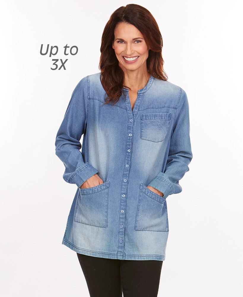 Women's Button-Down Denim Tunic-3X 