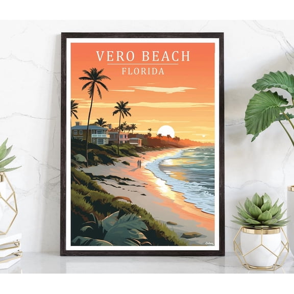 Vero Beach Sunset Travel Print, Florida Coastline Art Print Home Decor #1054, 8x12 UNFRAMED