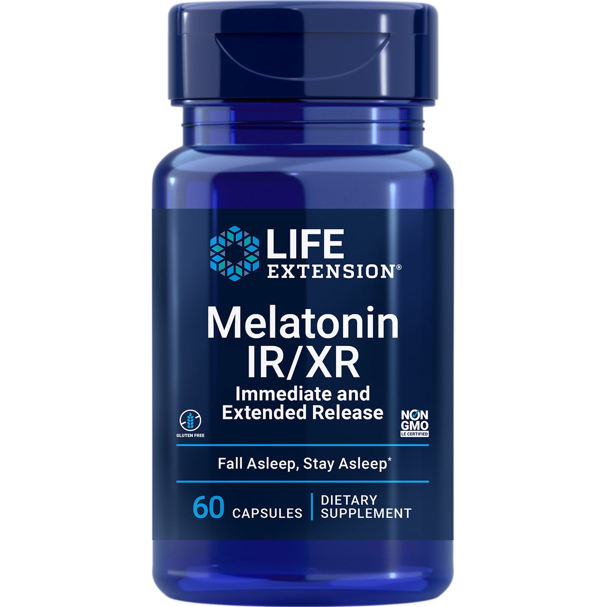 Life Extension Melatonin IR/XR, 1.5 mg, immediate- and extended-release formula for optimal sleep support, healthy circadian rhythms, cellular defense, gluten-free, non-GMO, 60 capsules
