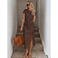 thumbnail image 5 of Multicolor Polka Dot Ruched Midi Dress With High Slit, Casual Bodycon Fit, 5 of 7
