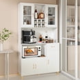 thumbnail image 7 of PAKASEPT Kitchen Pantry Storage Cabinet, Modern Freestanding Pantry Cabinet with Tempered Glass Doors, 5 Storage Cabinet & Grid Wine Racks & Microwave Space & Drawer for for Living Room, Kitchen, 7 of 7