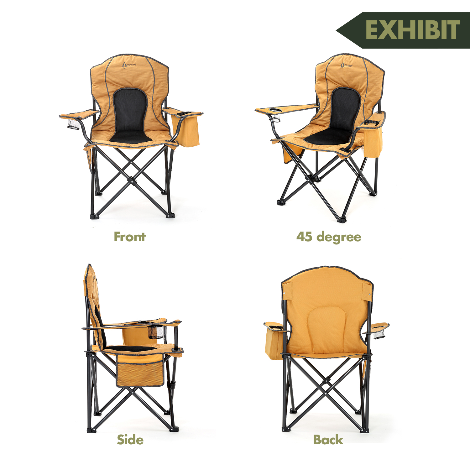 ARROWHEAD OUTDOOR Portable Folding Camping Quad Chair w/ 4-Can Cooler, Cup- Holder, Heavy-Duty Carrying Bag w/ Easy Carry Shoulder Strap, Padded  Armrests, Supports up to 330lbs, USA-Based Support (Tan)