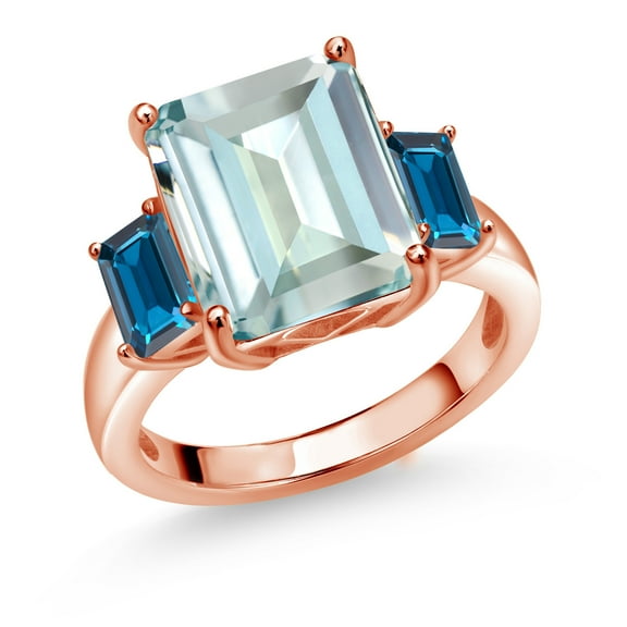 Gem Stone King 6.73 Ct Sky Blue Simulated Aquamarine London Blue Topaz 18K Rose Gold Plated Silver Ring (Size 7)
