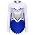 thumbnail image 6 of Doomiva Women Sequin Latin Dance Leotard Tassel Long Sleeve Dance Bodysuit Gymnastic Dancewear Silver&Blue XXL, 6 of 7