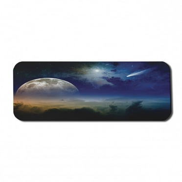 Outer Space Computer Mouse Pad, Vibrant Clouds Full Moon Rise and Comet in Dark Sky Celestial Horizon Twilight, Rectangle Non-Slip Rubber Mousepad Large, 31" x 12", Blue Yellow, by Ambesonne