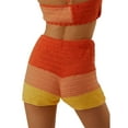 thumbnail image 4 of Seyurigaoka Women Summer Fashion Wild Knitted Shorts Contrast Color/Plaid/Stripe High Elastic Waist Short Pants Crochet Shorts, 4 of 5