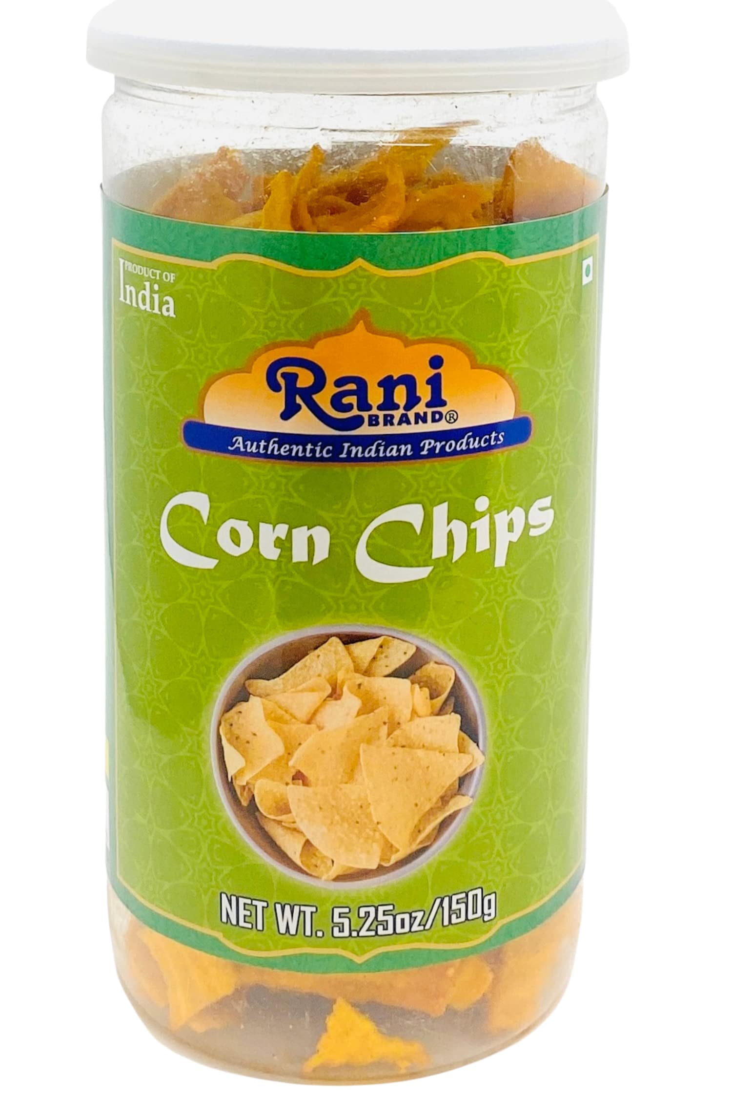 Rani Corn Chips 5.25oz (150g) Vacuum Sealed, Easy Open Top, Resealable Container ~ Indian Tasty Treats | All Natural | Vegan | NON-GMO | Indian Origin