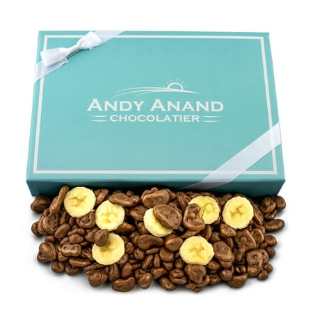 Food On Christmas Day Andy Anand Belgian Milk Chocolate covered Banana Chips, Gift Boxed with Greeting Card 1lb, Delicious, Succulent & Divine, For Birthday, Valentine Day, Christmas, Holiday Food Gifts, Mothers Day ()