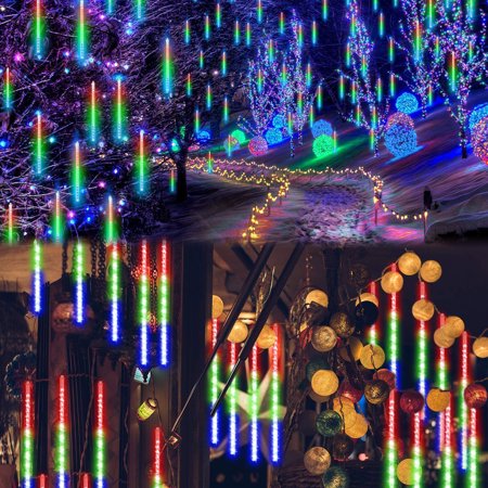 Christmas Present Lights Decorations 10/5/2/1Pcs 144 LEDs Christmas Lights Meteor Shower Rain Lights 8 Tube 11.8 Inch Waterproof US Plug in Falling Rain Fairy String Lights for Halloween Xmas Holiday Party Home Patio Outdoor Decoration ()