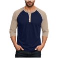 thumbnail image 2 of Long Sleeve Raglan Henley for Men Casual T-Shirts Summer Spring Color Block Baseball Shirts Fashion Outdoor Streetwear, 2 of 7