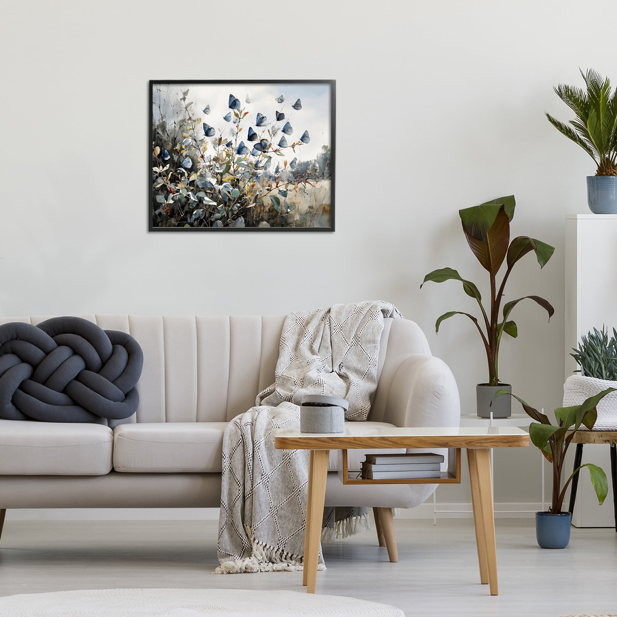 Stupell Industries Blue Butterflies Among Meadow Leaves Black Framed Giclee Art, design by Franklyn Gregory