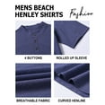 thumbnail image 4 of Tyhengta Men's Cotton Henley Shirt Band Collar Short Sleeve Shirt Casual Summer Lightweight Breathable Shirt Navy blue M, 4 of 8