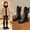 Black, variant on Girls Mid Calf Boots Lug Sole Non Slip ,Trendy Punk Goth Lace Up Buckle Detail Boot for Daily Casual Walking Outdoor Wear Pink 11 Little Kids