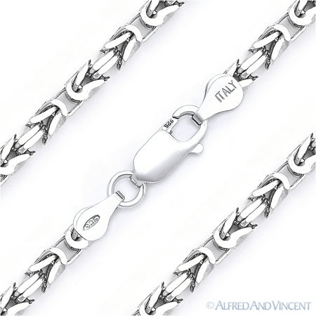 - 3.6mm Byzantine Link Italian Chain Necklace in Solid 925 Sterling Silver w/ Rhodium