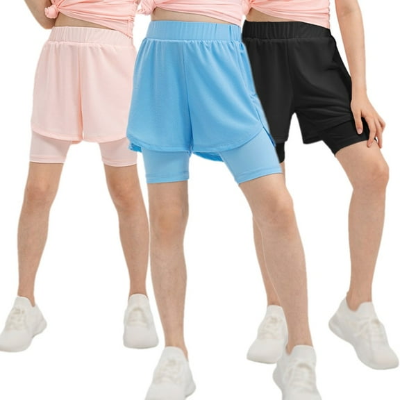 SILVERCELL 5-12T Girls 2-in-1 Athletic Flowy Shorts Active Performance Mesh Shorts with Liner for Sports Fitness Running Biking Hiking