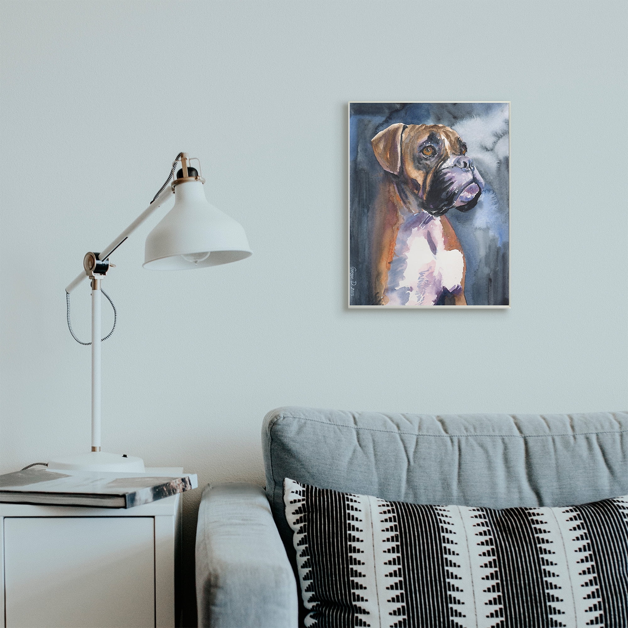 Stupell Industries Adorable Boxer Pet Dog Dark Mist Portrait Wall Plaque, 13 x 19, Design by George Dyachenko