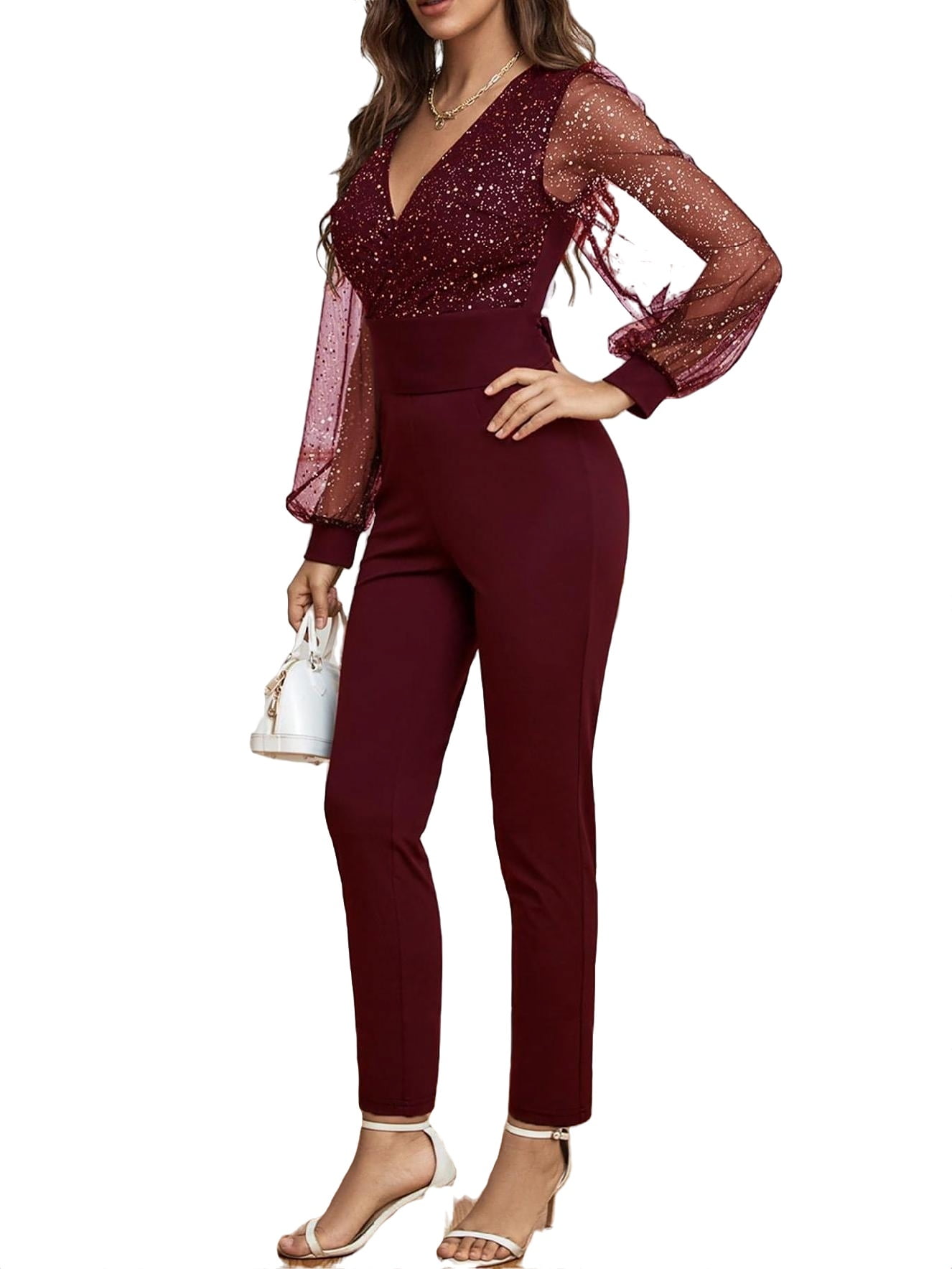 Maroon long hotsell sleeve jumpsuit