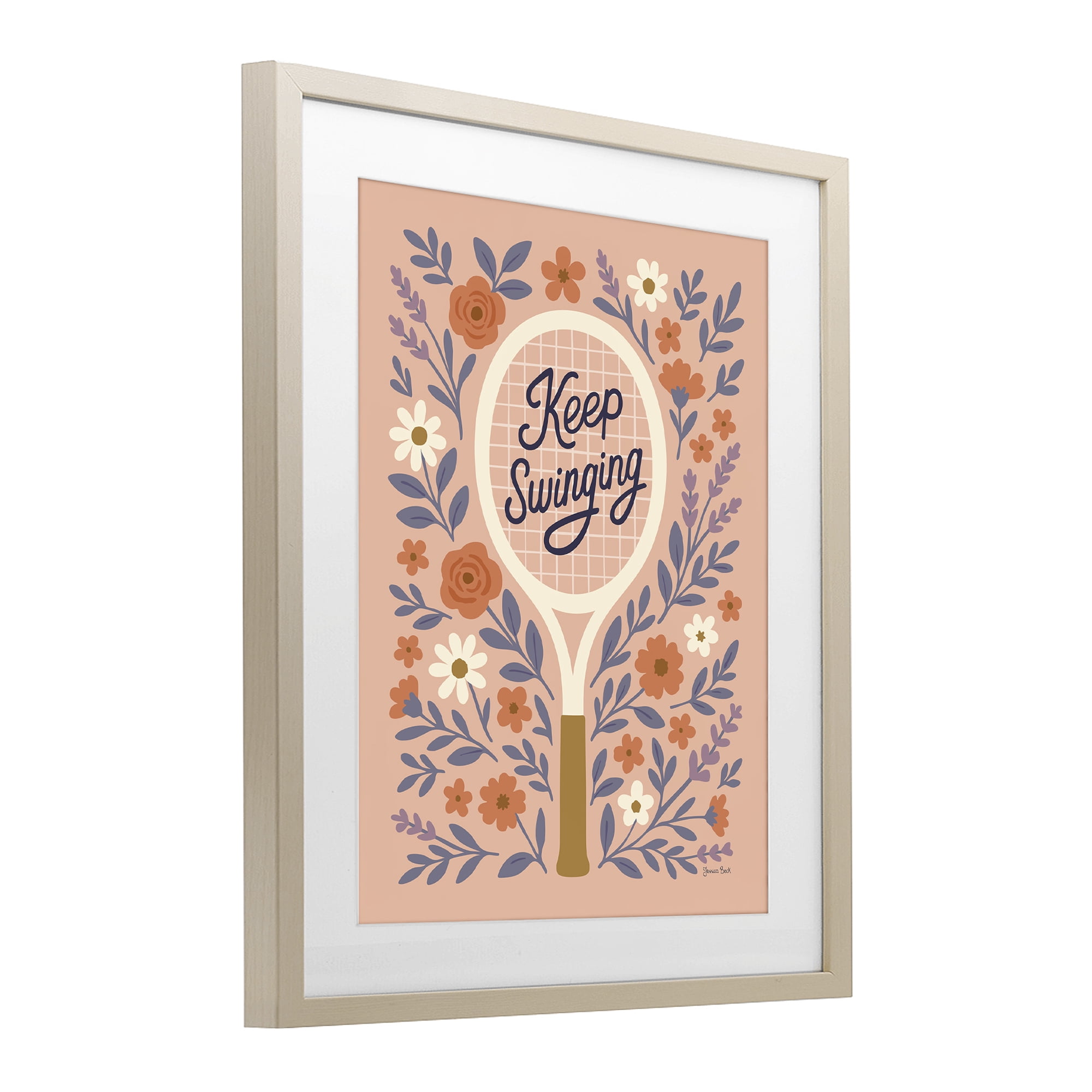 Stupell Industries Keep Swinging Floral Tennis Birch Framed Print Under Glass, design by Jessica Beck