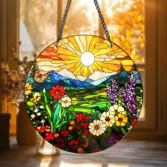 Mountain Wildflowers STAINED GLASS Suncatcher, Nature Suncatcher Window Hanging, Stained Glass Window Decor, Suncatcher Ornament, Home Decor