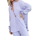 thumbnail image 3 of VISgogo Traje de pantalón de dos piezas para mujer, blusa de manga larga de color liso y pantalones de corte recto VISgogo  moda, 3 of 7