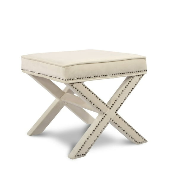 Meridian Furniture Nixon Contemporary Velvet Ottoman/Bench in Cream