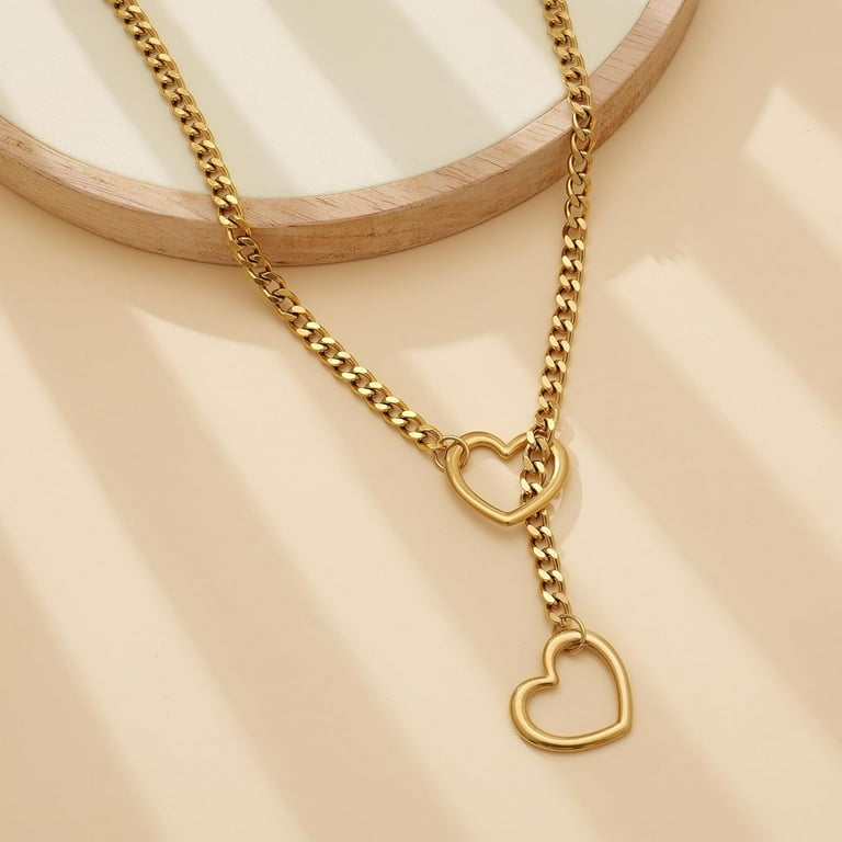 Heart Slip Chain Necklaces for Women,Stainless Steel O-Ring Adjustable Lariat Heart Y-Necklace,Punk Cuban Choker Necklace for women Heart Slip Chain Necklaces for Women,Stainless Steel O-Ring Adjustable Lariat Heart Y-Necklace,Punk Cuban Choker Necklace for women