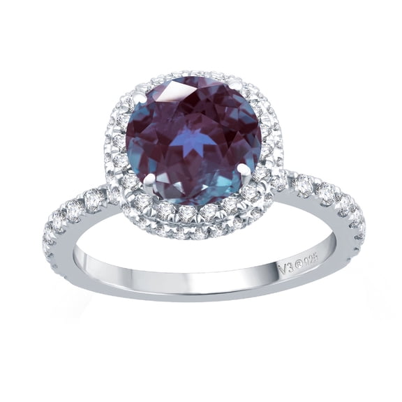Sterling Silver with Color Changing Alexandrite and White Topaz Double Halo Ring