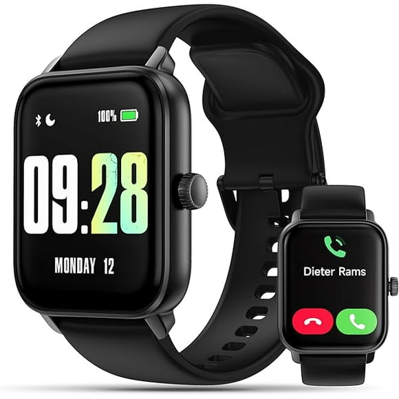 wonima11 KEEPONFIT Smart Watch Answer/Make Calls, 1.85" Aluminum Case Alexa Built-in Fitness Tracker with IP68 Waterproof/100 Sports Modes/Heart Rate/Sleep for iOS/Android (Black)