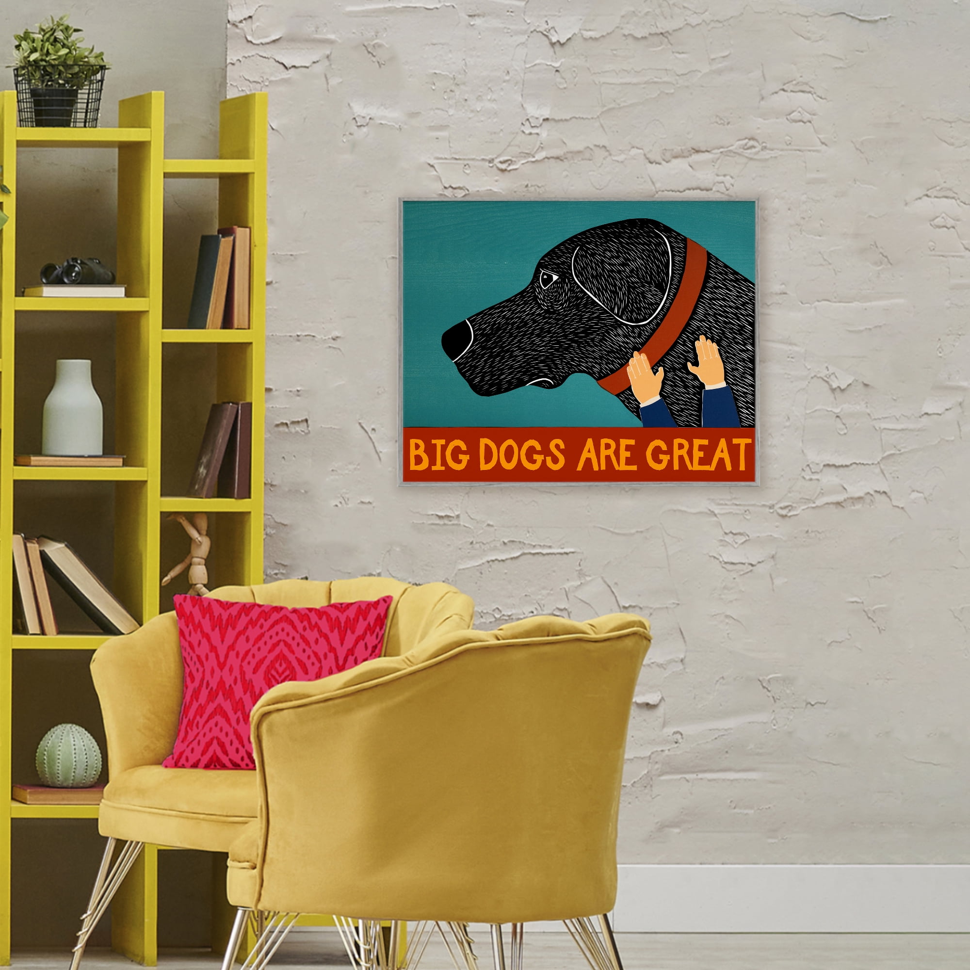 Big Dogs Are Great Gray Framed Giclee Art, design by Stephen Huneck