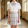 thumbnail image 2 of Coerni Girls Preppy Outfit 3PC Set Puff Sleeve Collared Shirt with Bowtie & Plaid Pleated Skirt School Uniform Clothes for 3-14Y Kids, 2 of 5