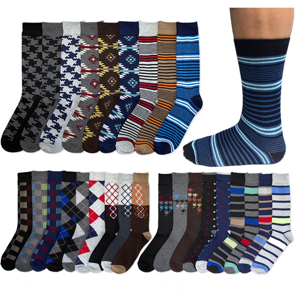 AllTopBargains 12 Pairs Mens Dress Socks Knocker Design Crew Pattern Stripe Dot Argyle 1013 AllTopBargains 12 Pairs Mens Dress Socks Knocker Design Crew Pattern Stripe Dot Argyle 1013