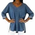 thumbnail image 2 of Womens Street Style Denim V Neck Top Casual Chic Blouse for Women Trendy Outfit and Daily Wear Blue L, 2 of 7