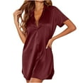 thumbnail image 4 of Fewfanhot Womens Summer Dresses Nightshirt for Women Button Down Nightgown Silk Short Sleeve Sleepshirt Notch Collar Sleepwear, 4 of 7