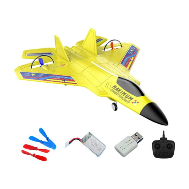 Avión RC Avión de control remoto Regalo de cumpleaños con luz con estabilizador giroscópico de juguete Adultos Niños Niñas Niños Principiantes Amarillo