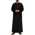 thumbnail image 2 of Kakii Men's Kaftan Thobe Long Sleeve Muslim Robe Button Up Side Split Kaftan Thobe with Pockets, 2 of 9