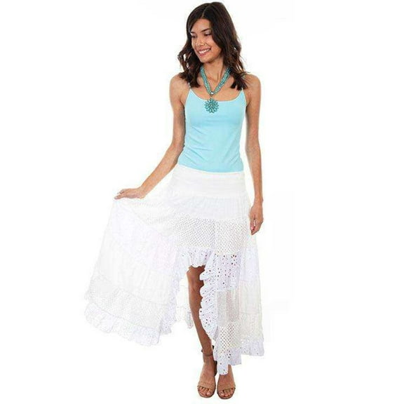 Scully WHITE TIERED LACE SKIRT W/SMOCKED WAIST