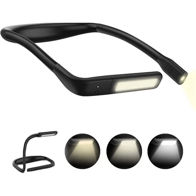 Lámpara de lectura recargable para el cuello, lámpara de escritorio LED plegable de 1800 mAh, atenuación continua y 3 modos de color, ajuste de rotación de 270°, ideal para leer y tejer.