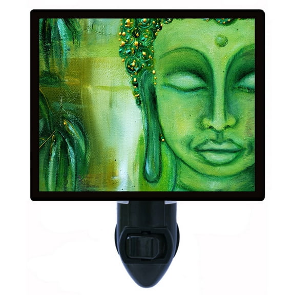 Night Light - Buddha Face on Green. | Buddha Theme, Includes Free Switchable Insert, 4W Bulb, E12 Base
