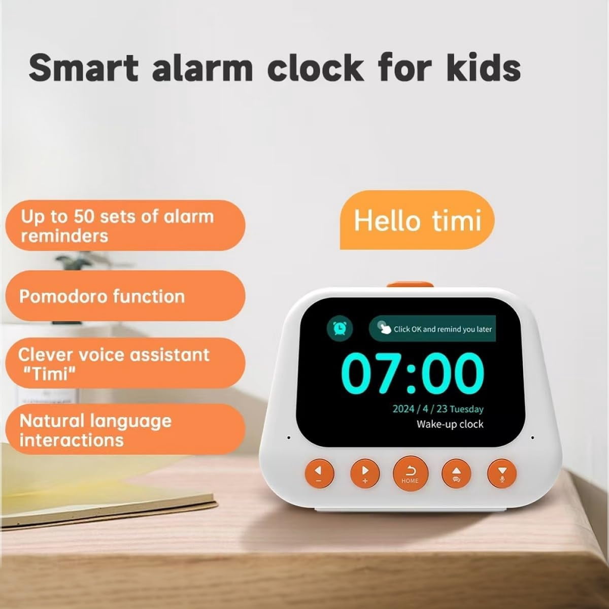 AI Smart Alarm Clock for Kids with AI Assistant, Solution, Weather, 50 Alarm Settings, Multifunctional Voice Dialogue Machine, Time Management Self-Disciplined, Birthday Gift for Girls Boys