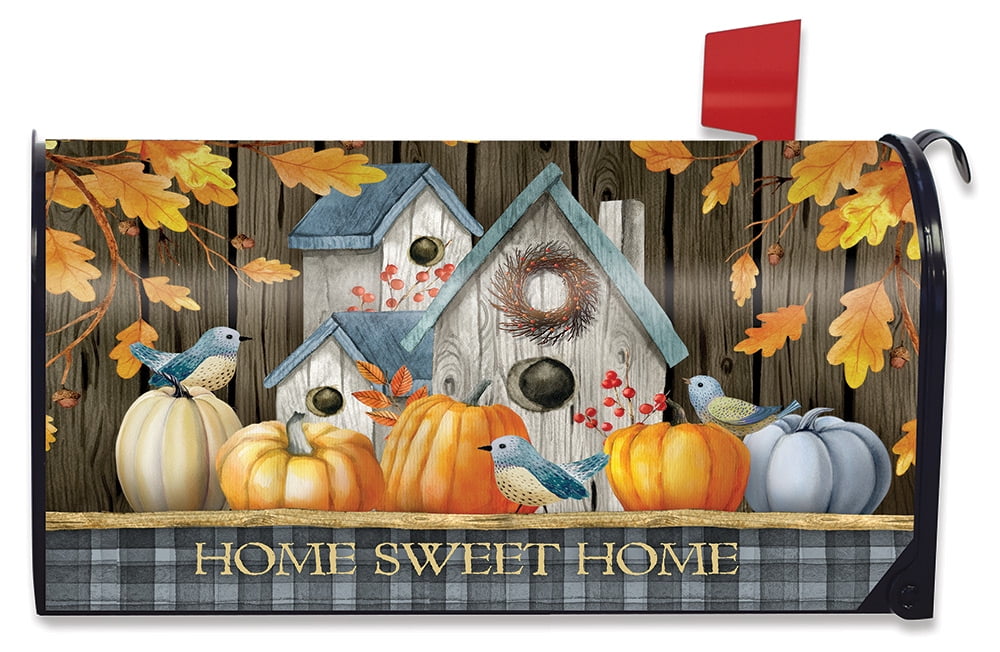 Rustic Fall Birdhouse Welcome Magnetic Mailbox Cover Bluebirds Pumpkins Standard Briarwood Lane